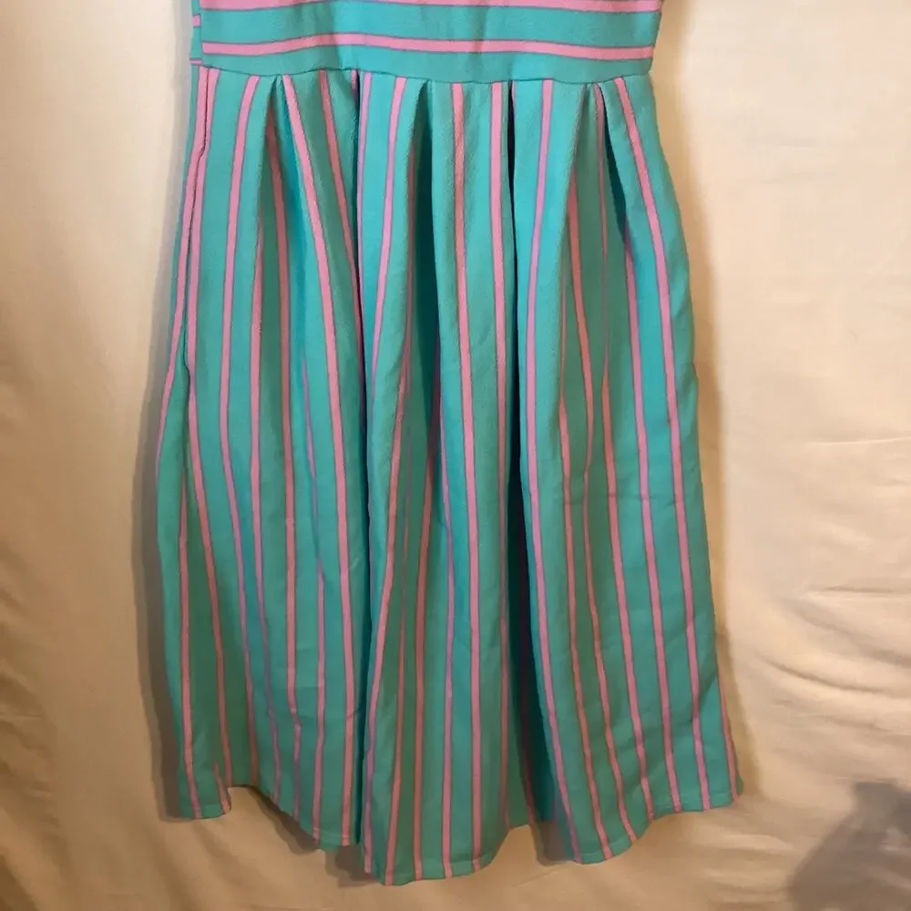 1134 LuLaRoe Amelia Short Sleeve Dress With Aqua & Pink Stripes Size Extra Small